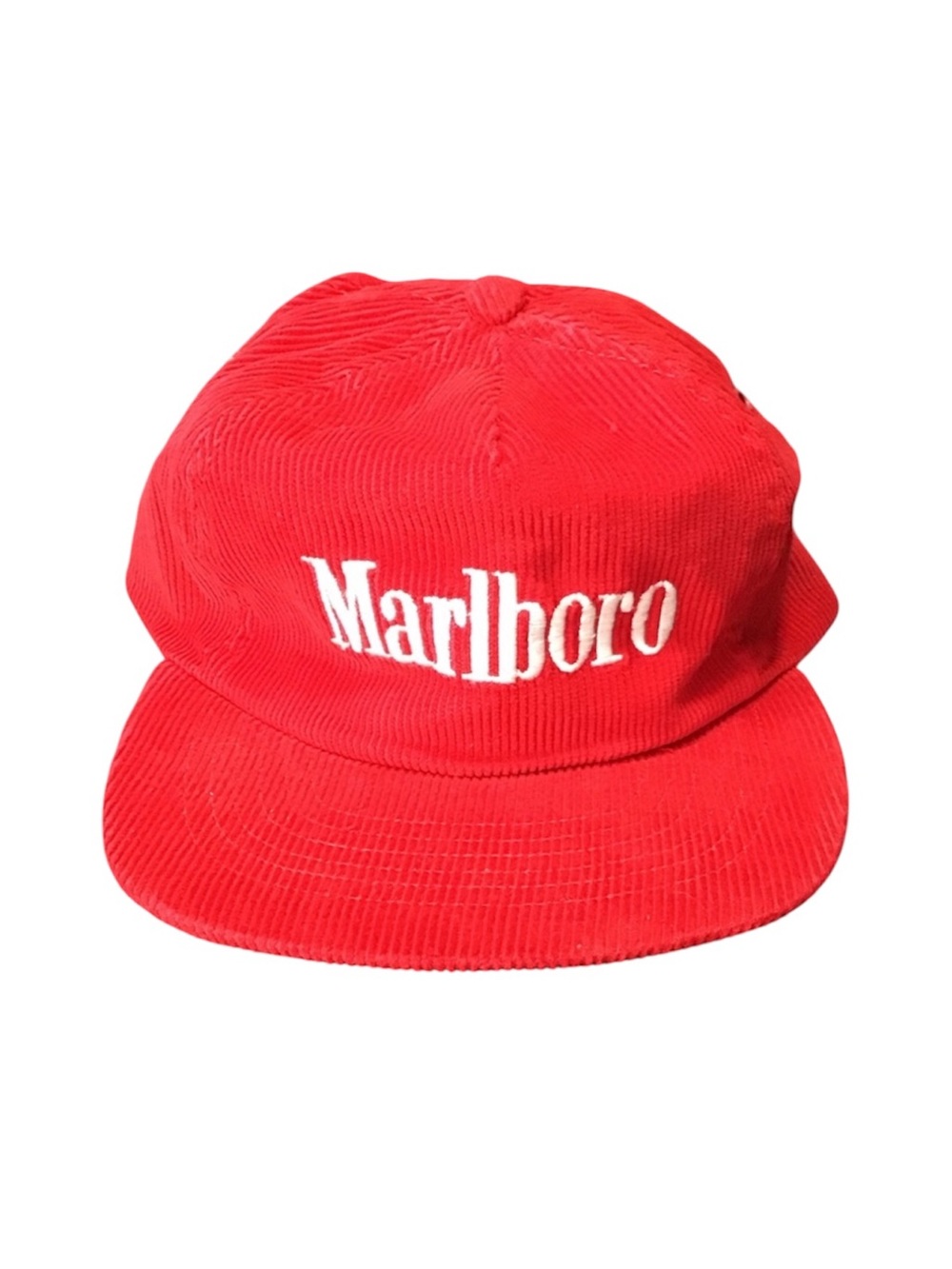 Vintage Marlboro Red Corduroy Snapback Trucker Hat.